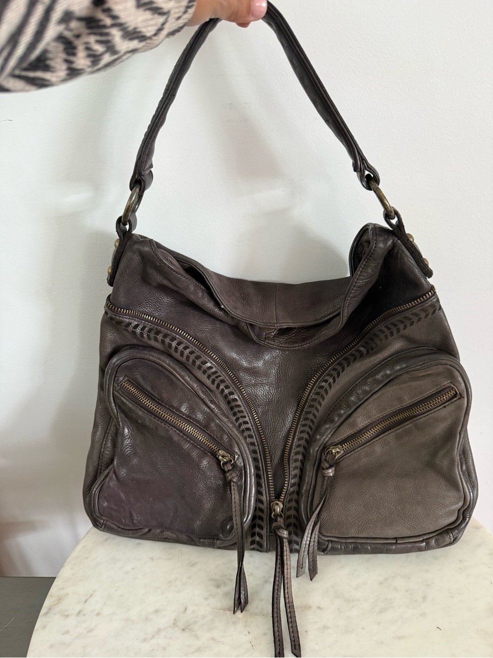 C.Z. Falconer Gray Leather Women’s Handbag purse shoulder bag Satchel 12"x15"